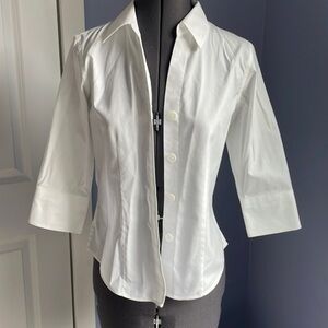 Foxcroft top size 0P white non-iron three-quarter length sleeve dress sh…